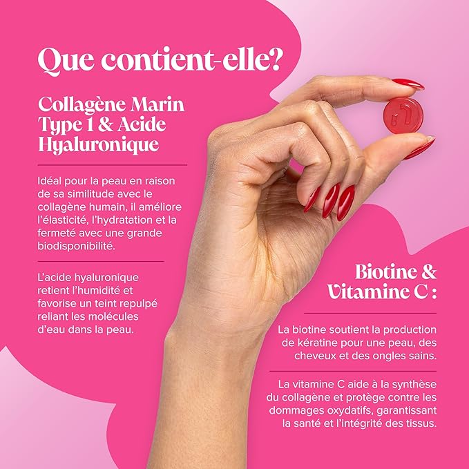 Collagene Marin et Acide Hyaluronique - Gummies de Collagène avec Vitamine C & Biotine
