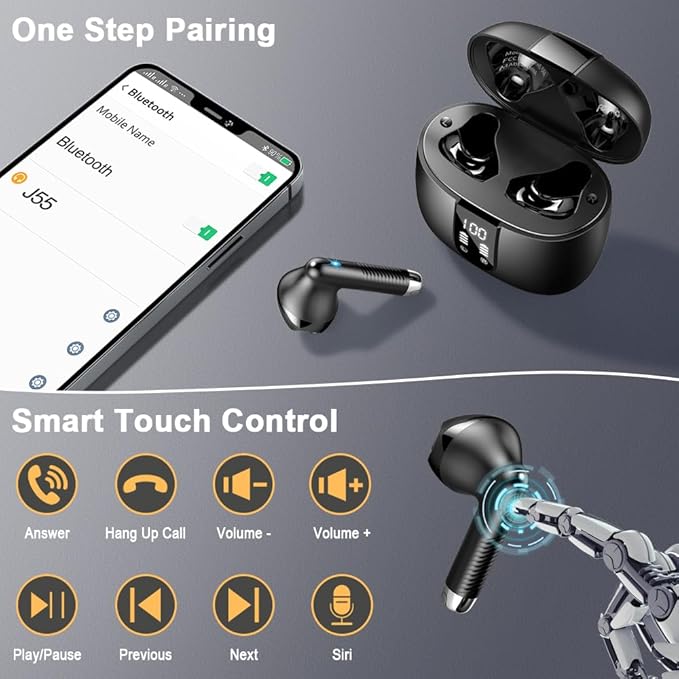 Ecouteurs Bluetooth sans Fil, Écouteurs Bluetooth 5.4 2026 Écouteurs sans Fil avec 4 ENC Réduction de Bruit Mic