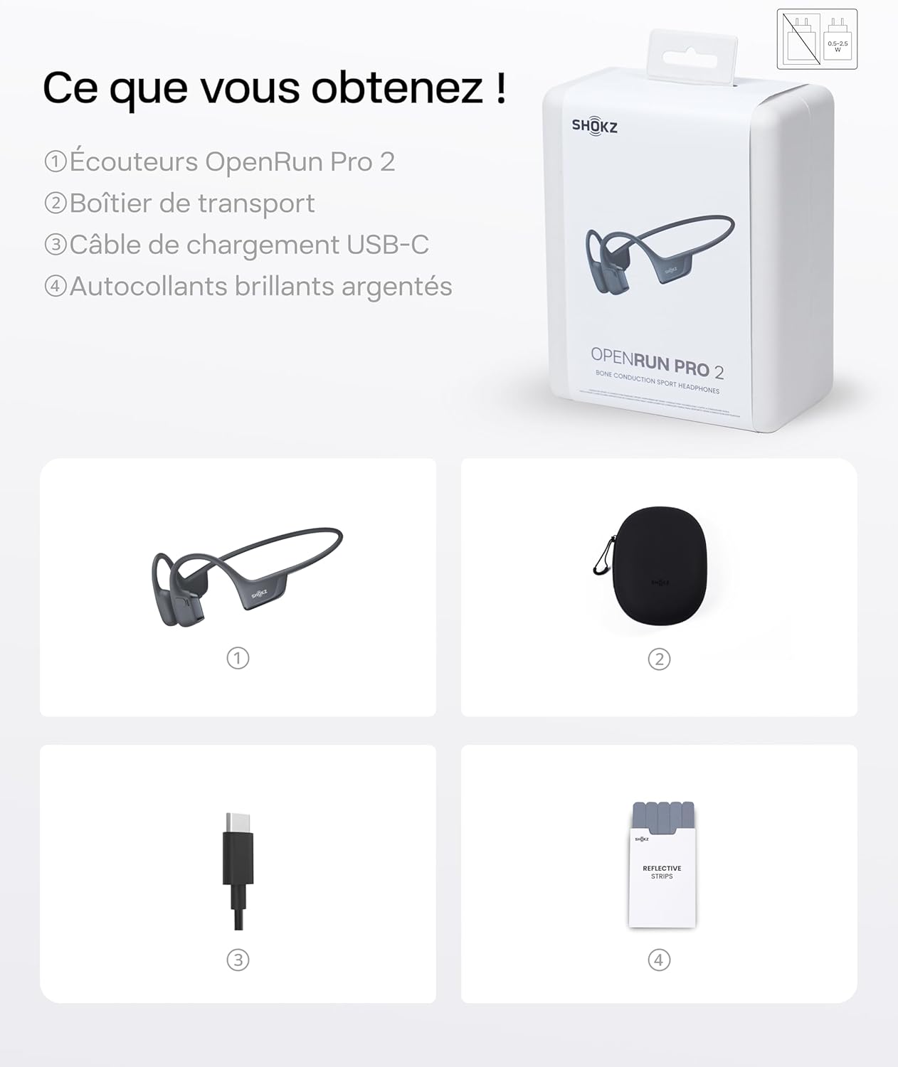 SHOKZ Casque à Conduction Osseuse OpenRun Pro 2, Écouteurs sans Fil Bluetooth 5.3