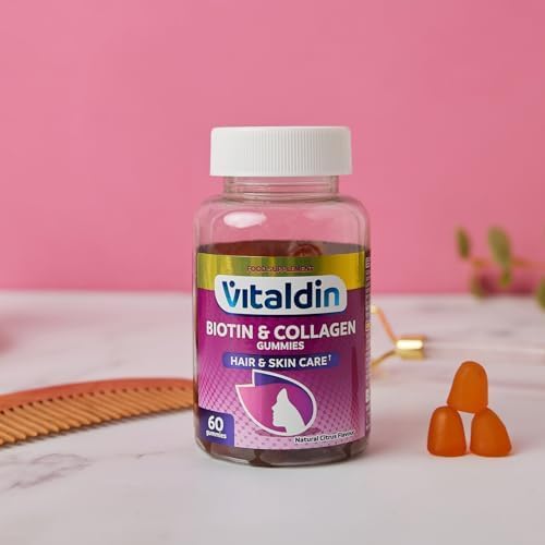VITALDIN Biotine & Collagène Gummies – Beauté Complément – 2.500 mcg Biotine, Vitamines C et E – 60 Gommes