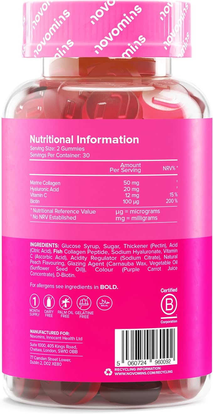 Collagene Marin et Acide Hyaluronique - Gummies de Collagène avec Vitamine C &amp; Biotine