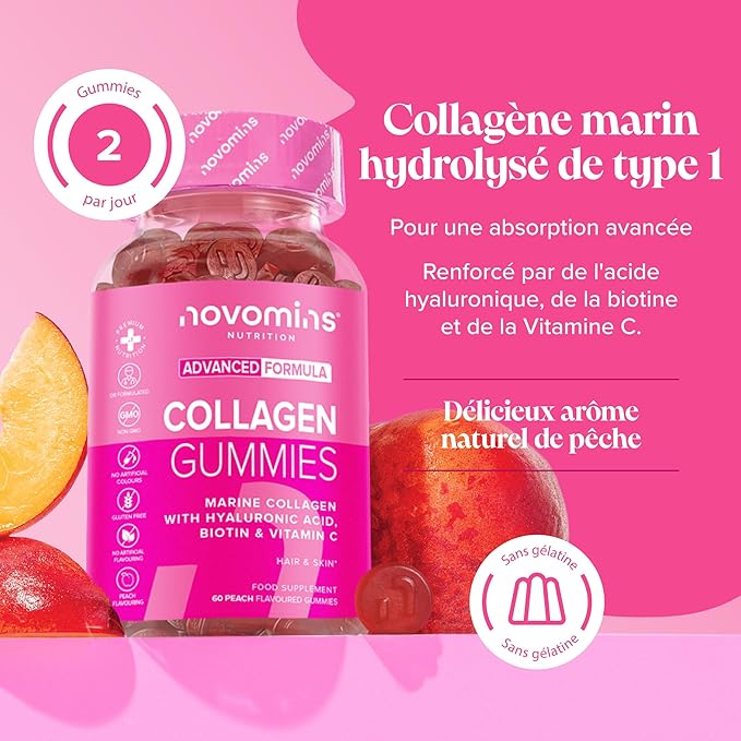 Collagene Marin et Acide Hyaluronique - Gummies de Collagène avec Vitamine C &amp; Biotine