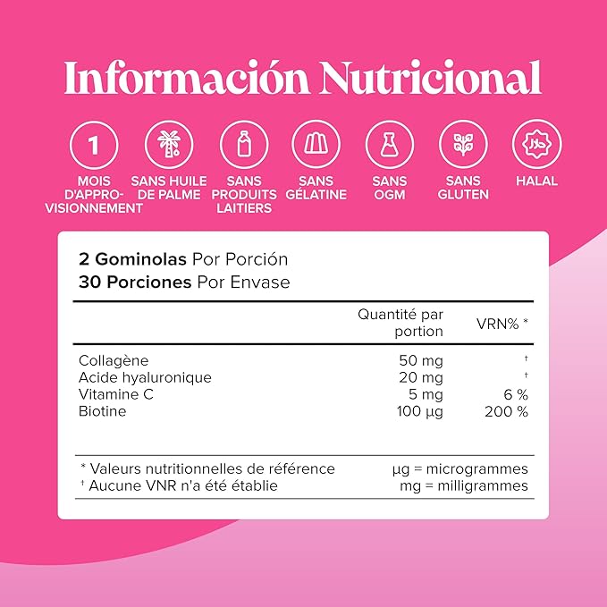 Collagene Marin et Acide Hyaluronique - Gummies de Collagène avec Vitamine C &amp; Biotine