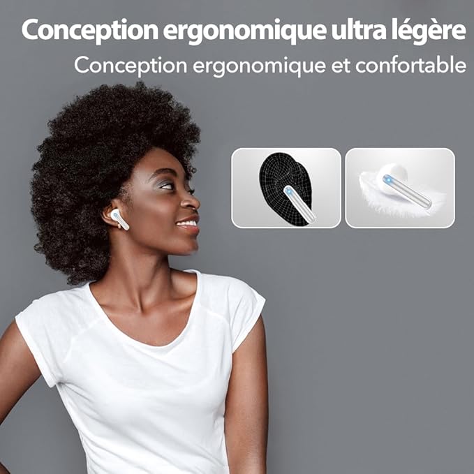 Ecouteurs Bluetooth sans Fil, Écouteurs sans Fil Bluetooth 5.4, 6 Micro ENC Anti Bruit, Basses Puissantes, 60H