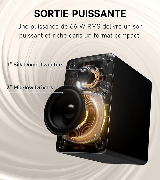 Edifier M60 2.0 Haut-parleurs Bibliothèque, Bluetooth 5.3, 66W RMS