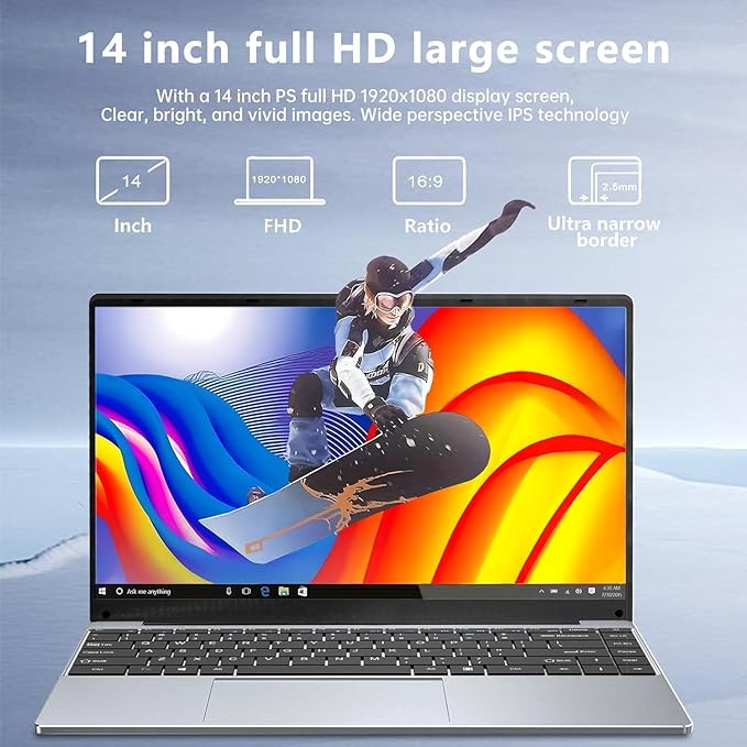 FUNYET Ordinateur Portable 14 Pouces Win 11 Pro 16Go RAM 1To SSD Celeron N5095