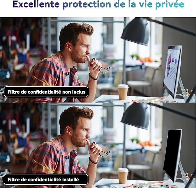 Filtre de Confidentialité Premium 24 Pouces 16:9 - Protection d'Écran Amovible Anti-Espion, Anti-Lumière Bleue et Anti-Regard