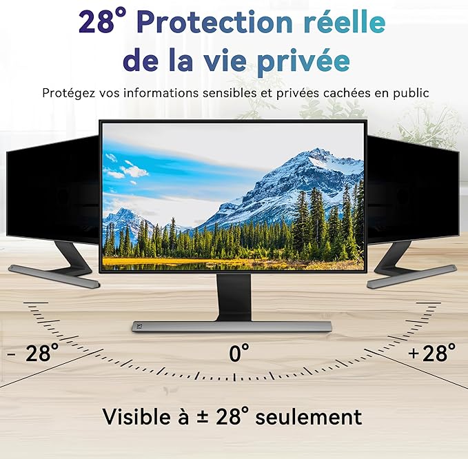 Filtre de Confidentialité Premium 24 Pouces 16:9 - Protection d'Écran Amovible Anti-Espion, Anti-Lumière Bleue et Anti-Regard