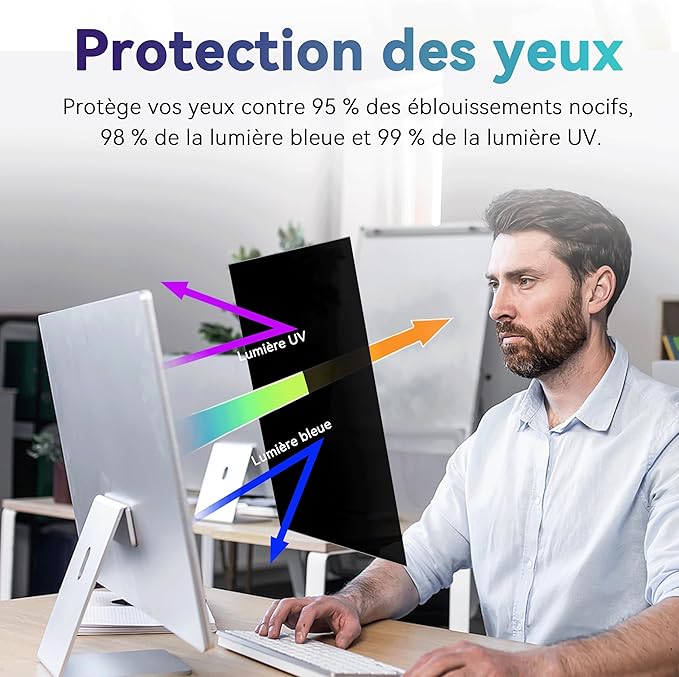 Filtre de Confidentialité Premium 24 Pouces 16:9 - Protection d'Écran Amovible Anti-Espion, Anti-Lumière Bleue et Anti-Regard
