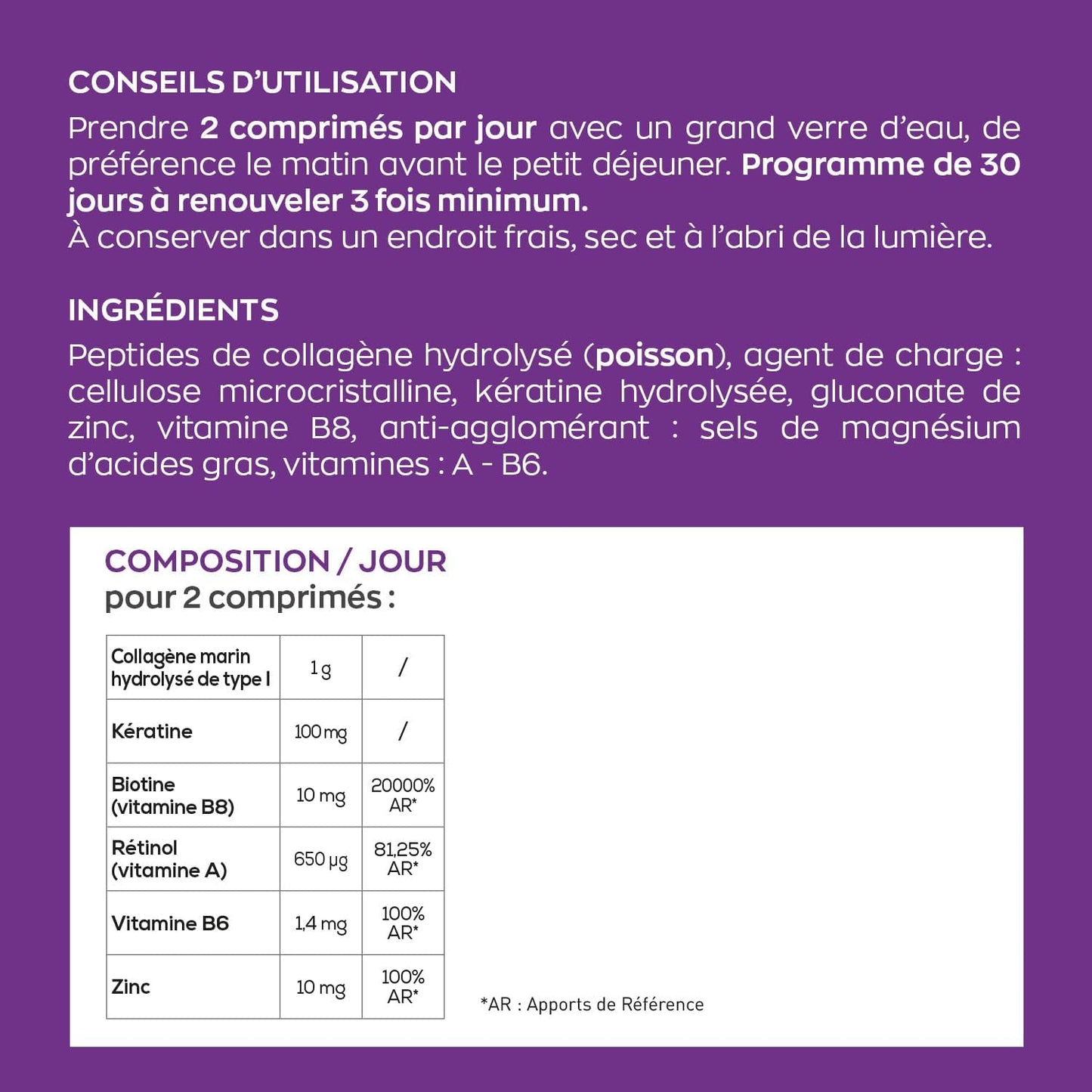 GRANIONS COLLAGENE MARIN | RETINOL + BIOTINE + KERATINE + ZINC - Collagene Complexe Beauté