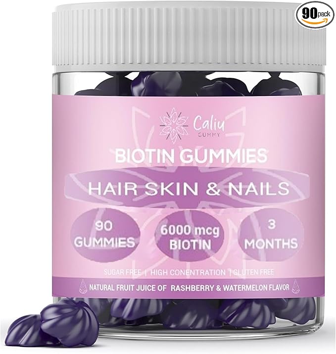 Gommes Biotine 6000 mcg | Cheveux, Peau &amp; Ongles | 90 Gummies | 3 Mois | Avec Collagène