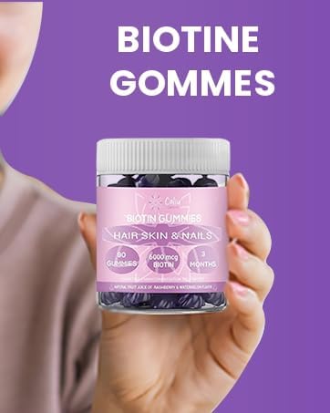 Gommes Biotine 6000 mcg | Cheveux, Peau &amp; Ongles | 90 Gummies | 3 Mois | Avec Collagène