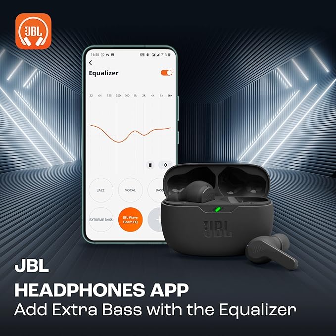 JBL Wave Beam, Écouteurs Intra-Auriculaires sans Fil, Résistance à l'Eau IP54 et IPX2