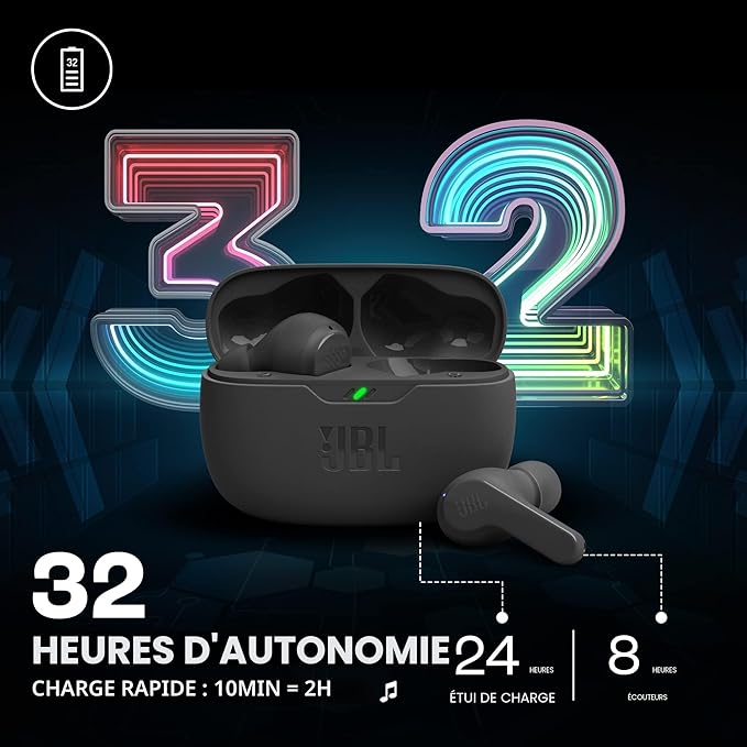 JBL Wave Beam, Écouteurs Intra-Auriculaires sans Fil, Résistance à l'Eau IP54 et IPX2