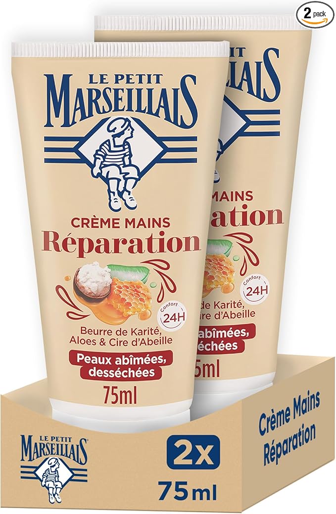 Le Petit Marseillais - Crème Mains Réparation Peaux Abîmées et Desséchées (lot de 2 tubes de 75 ml)
