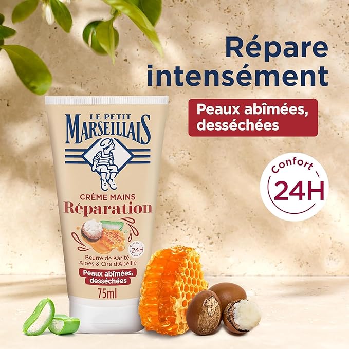 Le Petit Marseillais - Crème Mains Réparation Peaux Abîmées et Desséchées (lot de 2 tubes de 75 ml)