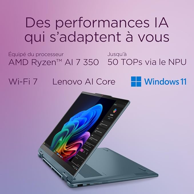Lenovo Yoga 7 2-in-1 14AKP10 - Ordinateur Portable 2-en-1 14'' OLED Tactile Copilot+ (AMD Ryzen AI 7 350, RAM 16Go