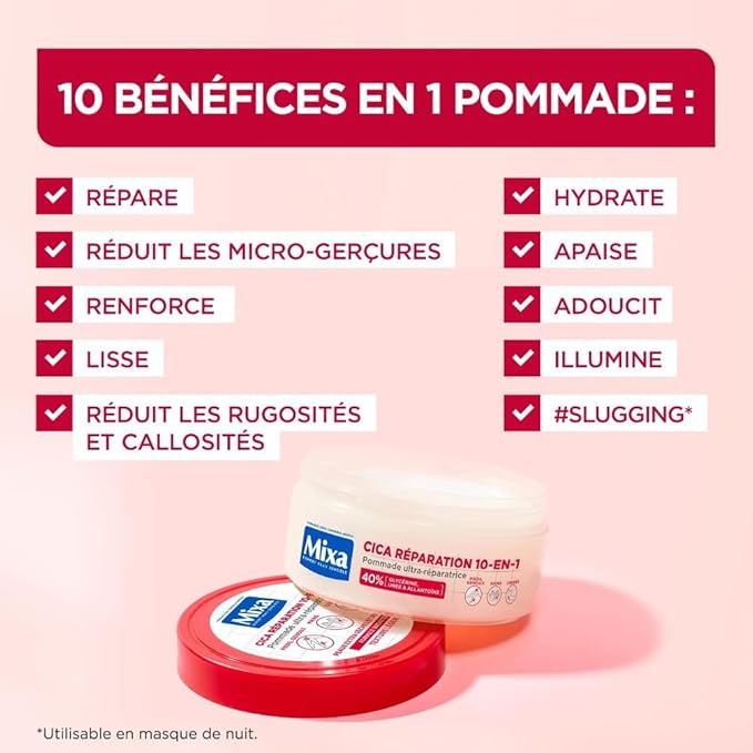Mixa Expert Peau Sensible - Pommade Ultra-Réparatrice Cica Réparation 10-en-1 - Peaux Extra Sèches et Rugosités