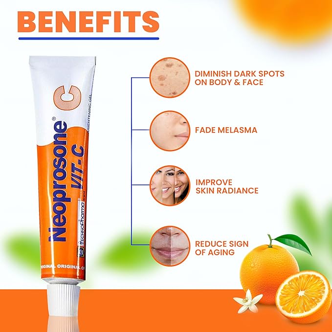 NEOPROSONE, Gel à la vitamine C - 1 Fl oz / 30 ml - Gel Crème Éclaircissant pour le Cou