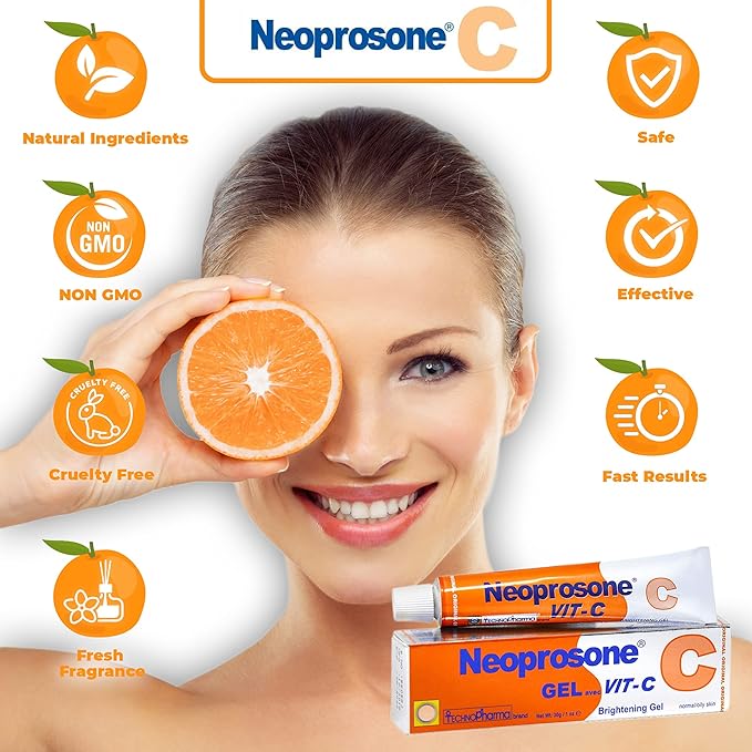 NEOPROSONE, Gel à la vitamine C - 1 Fl oz / 30 ml - Gel Crème Éclaircissant pour le Cou