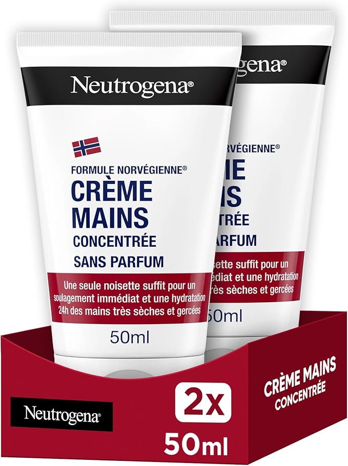 Neutrogena – Crème Mains Concentrée Sans Parfum Formule Norvégienne (lot de 2 tubes de 50 ml)