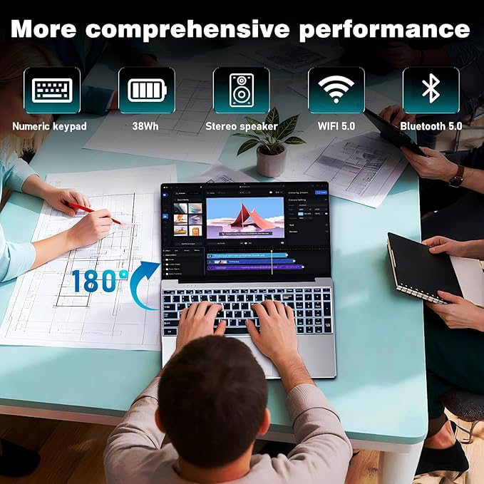 Ordinateur Portable 512 Go SSD 16 Go RAM DDR4 Portable Professionnel 15,6 Pouces Processeur 4425Y