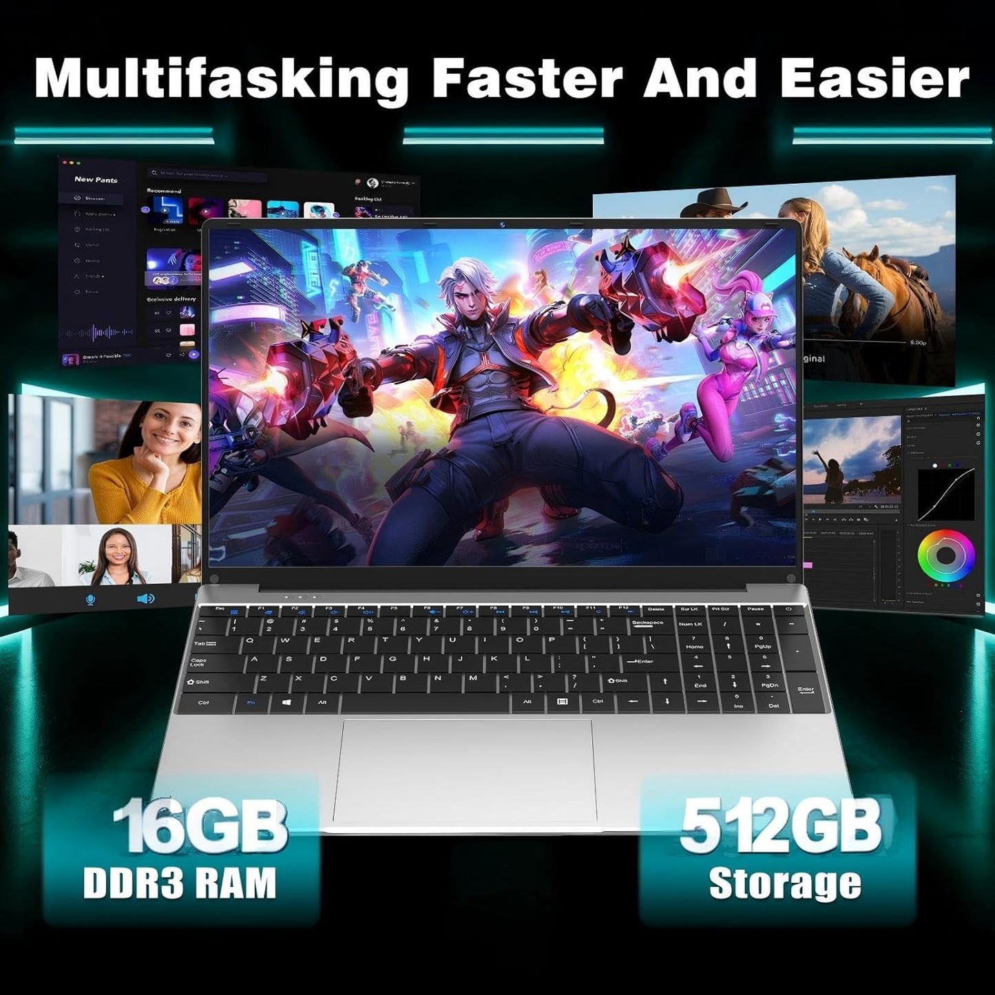 Ordinateur Portable 512 Go SSD 16 Go RAM DDR4 Portable Professionnel 15,6 Pouces Processeur 4425Y