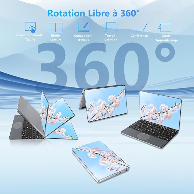 Ordinateur Portable Convertible 2-en-1 À Écran Tactile De 11 Pouces, Celeron N100, 16 Go DDR4