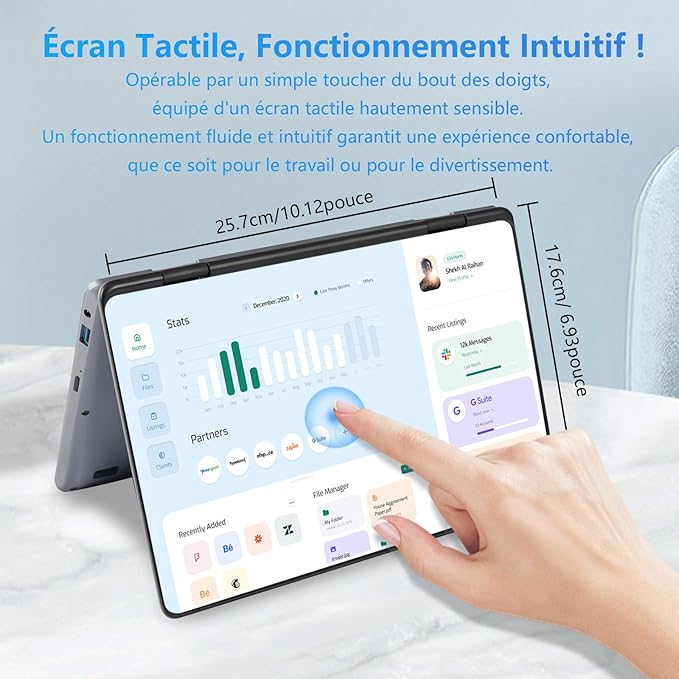 Ordinateur Portable Convertible 2-en-1 À Écran Tactile De 11 Pouces, Celeron N100, 16 Go DDR4