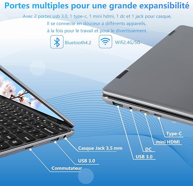 Ordinateur Portable Convertible 2-en-1 À Écran Tactile De 11 Pouces, Celeron N100, 16 Go DDR4