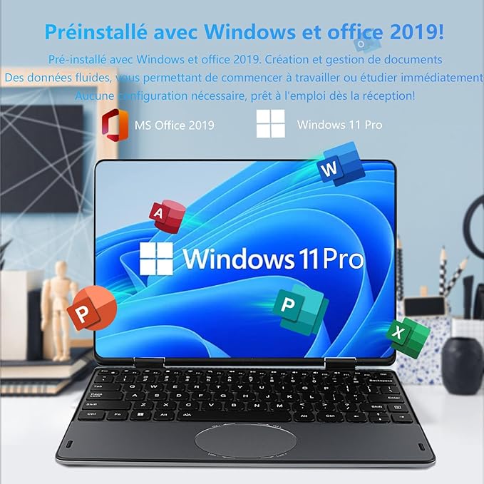 Ordinateur Portable Convertible 2-en-1 À Écran Tactile De 11 Pouces, Celeron N100, 16 Go DDR4