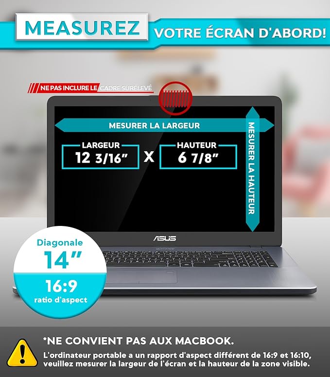 PYS Filtre écran Confidentialité 14 Pouces 16:9 - Protecteur d'écran Anti Espion