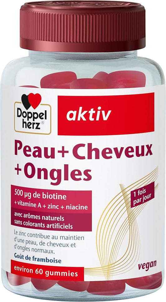 Peau+Ongles+Cheveux - Gummies à mâcher vegan - Avec zinc, biotine, vitamines A, C, E