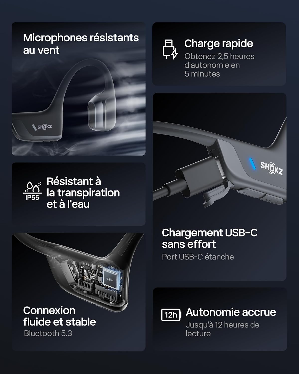 SHOKZ Casque à Conduction Osseuse OpenRun Pro 2, Écouteurs sans Fil Bluetooth 5.3