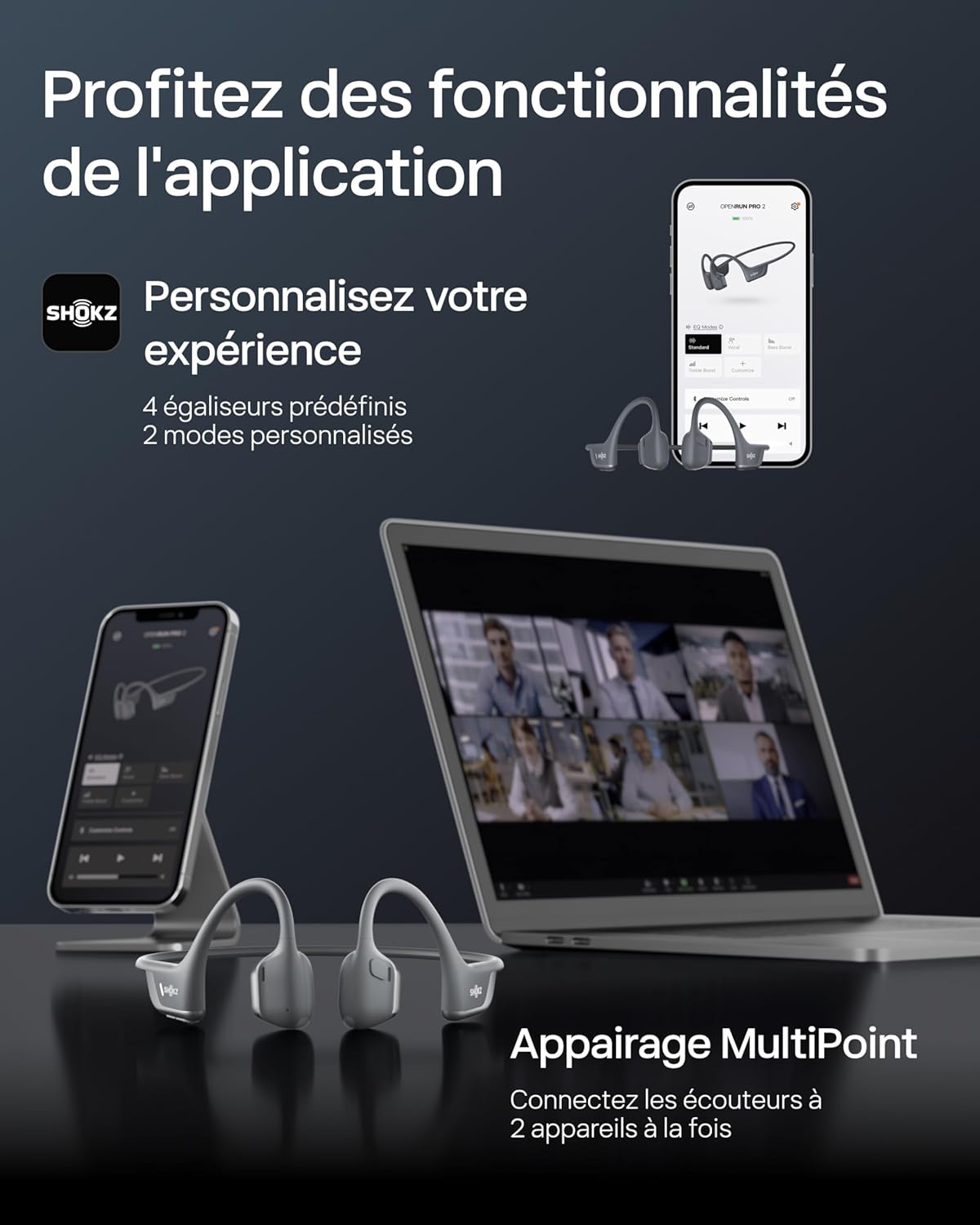 SHOKZ Casque à Conduction Osseuse OpenRun Pro 2, Écouteurs sans Fil Bluetooth 5.3