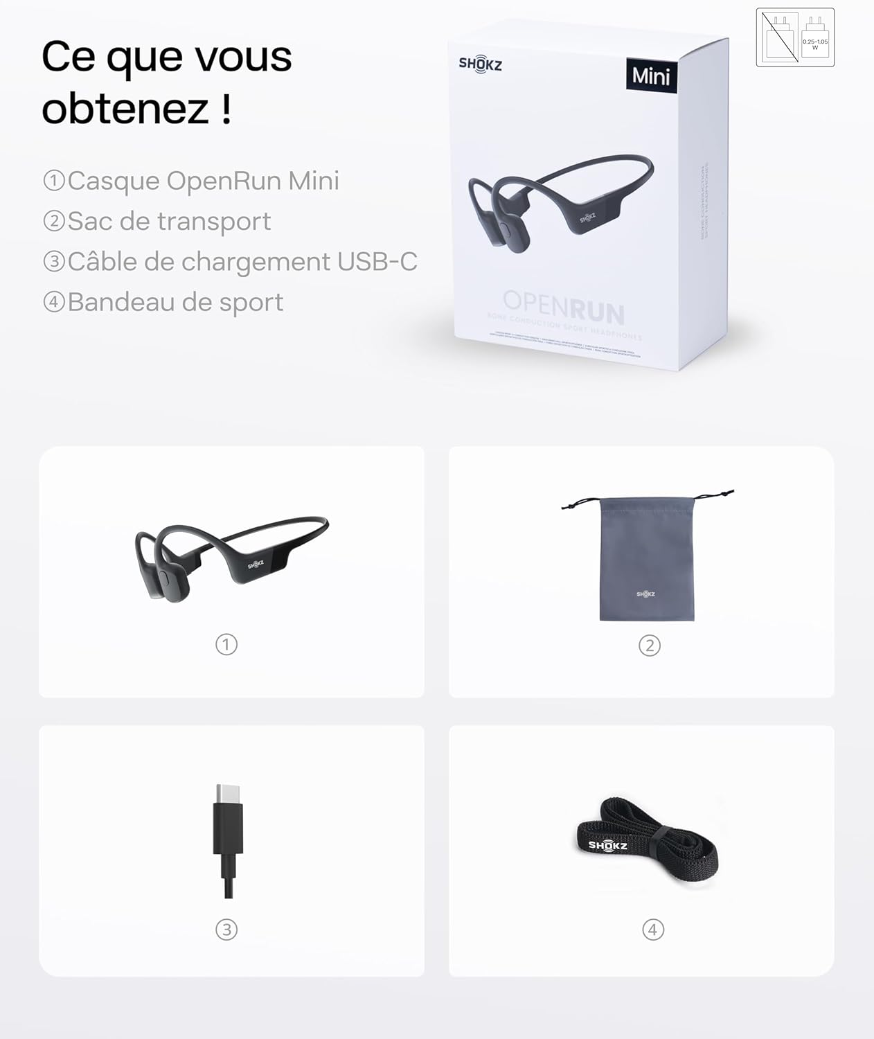 SHOKZ OpenRun Mini Casque à Conduction osseuse, écouteurs Bluetooth Oreilles Libres pour Le Sport