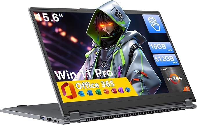 Yoga 2-en-1 Ordinateur Portable 15,6",Win 11 Pro 16 Go de RAM DDR4, 512 Go de SSD ,AMD Ryzen 3 3200U (