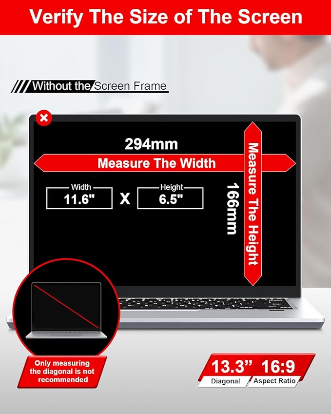 ZOEGAA 360° Filtre de Confidentialité 13.3 Pouces 16:9,New 2025 Protection Ecran Anti-Espion Anti-Reflet