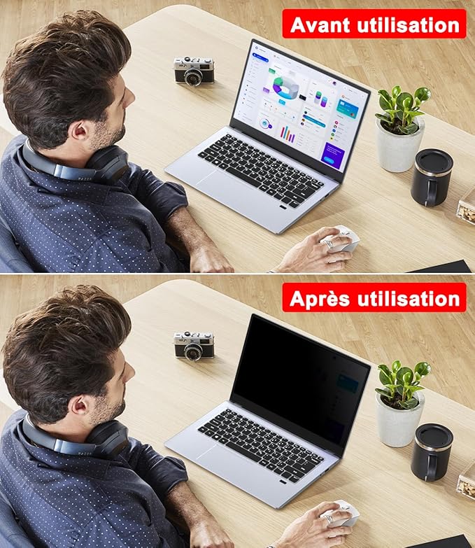 ZOEGAA 360° Filtre de Confidentialité 13.3 Pouces 16:9,New 2025 Protection Ecran Anti-Espion Anti-Reflet
