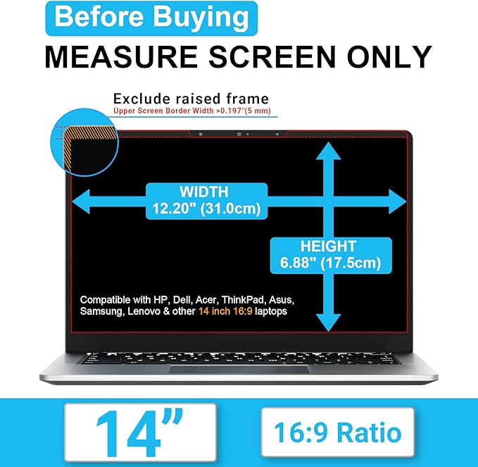 ZOEGAA Écran de confidentialité pour ordinateur portable 14" 16:9