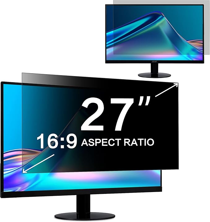 ZOEGAA Filtre de confidentialité pour écran d'ordinateur 16:9 60,9 x 33,8 cm – Protection d'écran anti-lumière bleue anti-reflet