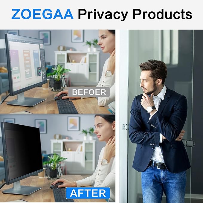 ZOEGAA Filtre de confidentialité pour écran d'ordinateur 16:9 60,9 x 33,8 cm – Protection d'écran anti-lumière bleue anti-reflet