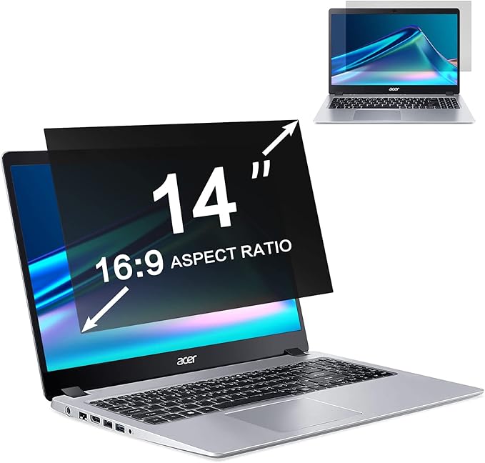 ZOEGAA Filtre de confidentialité pour ordinateur portable 14" - Compatible avec HP Dell, Acer, Asus, Samsung