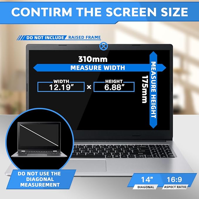 ZOEGAA Filtre de confidentialité pour ordinateur portable 14" - Compatible avec HP Dell, Acer, Asus, Samsung
